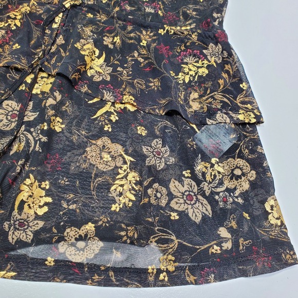 Style & Co Womens Blouse Size Medium Black Metallic Floral Ruffled Cottaggecore - Picture 15 of 16